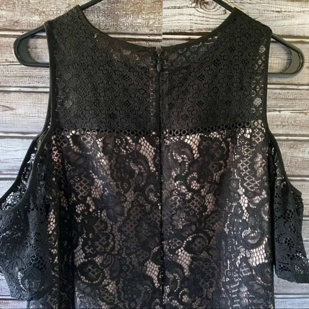 LOFT Cold-Shouldered Black Lace Lined‎ Dress Size 8